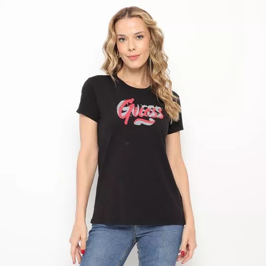 Camiseta Guess®- Preta & Coral- Guess