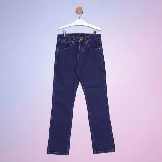 Calça Jeans Reta Com Bolsos- Azul Escuro