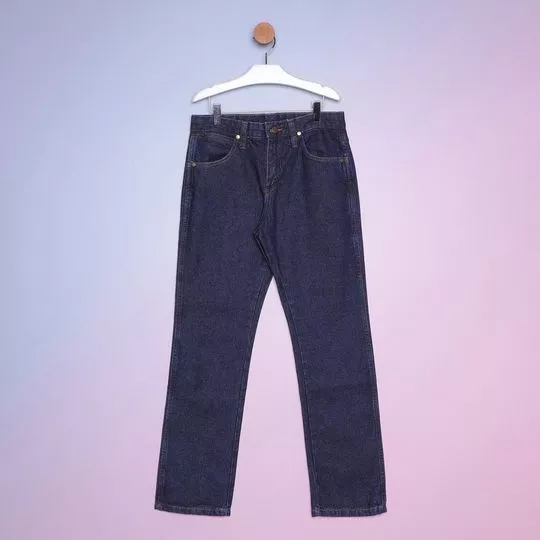 Calça Jeans Reta Com Bolsos- Azul Marinho