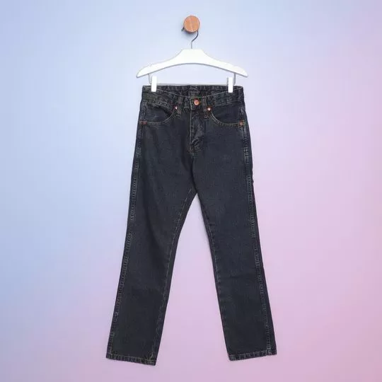 Calça Jeans Reta Com Recortes- Azul Escuro