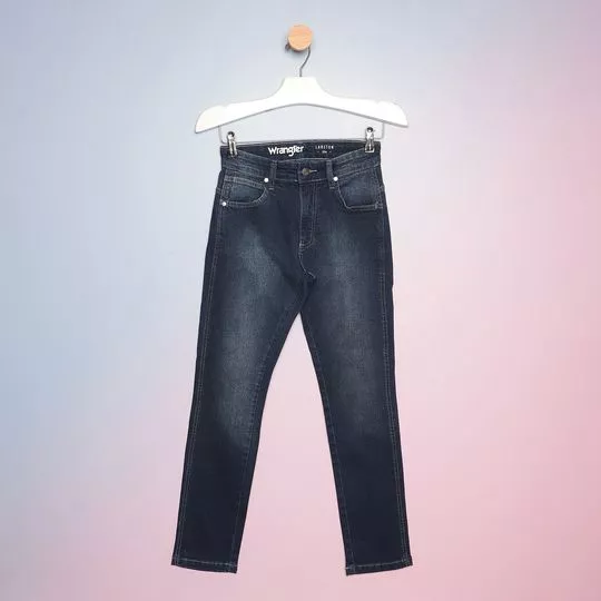 Calça Jeans Reta Com Bolsos- Azul Marinho