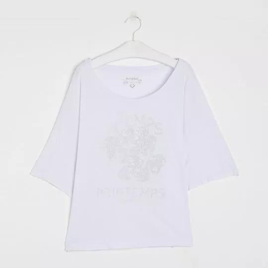 Camiseta Floral Com Inscrições- Branca