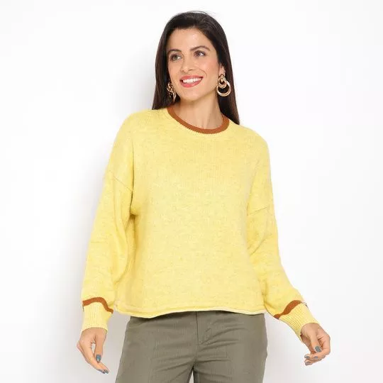 Suéter Em Tricô- Amarelo & Marrom Claro