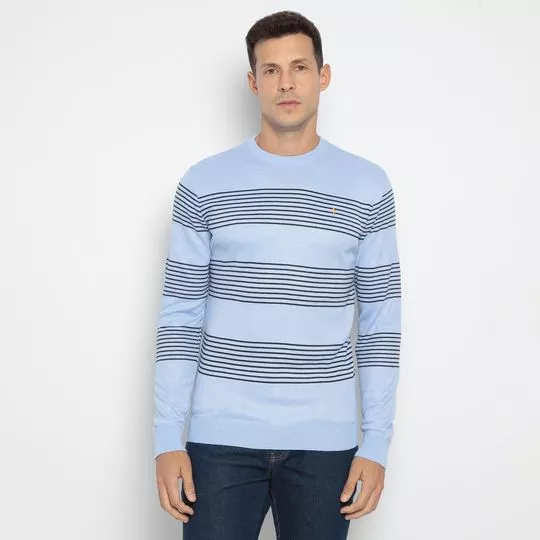 Suéter Listrado- Azul Claro & Preto