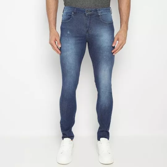 Calça Jeans Skinny Estonada- Azul Marinho