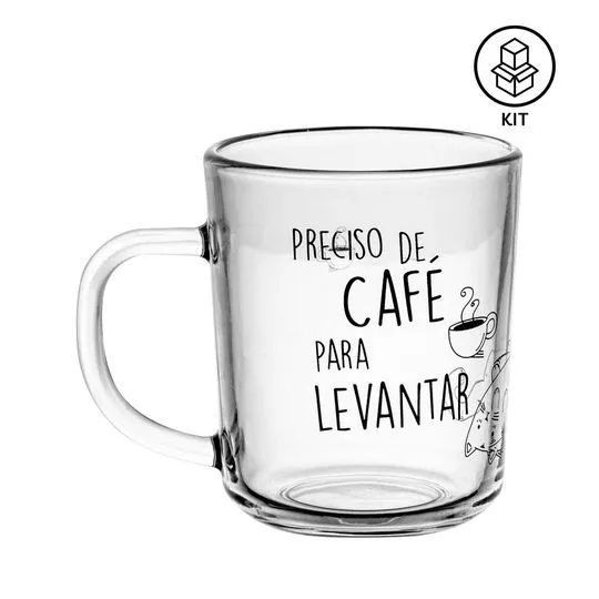 Jogo De Canecas Café Para Levantar- Incolor & Preto- 2Pçs- 220ml- Lyor
