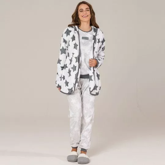 Casaco Estrelas- Branco & Cinza Escuro- Espaço Pijamas