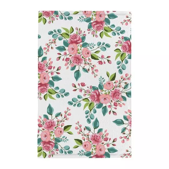 Toalha Para Rosto Nice Floral- Branca & Verde- 45x75cm- Teka