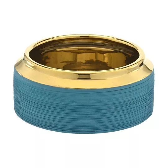 Cachepot Texturizado- Azul & Dourado- 7,5x17,5x17,5cm- Mabruk