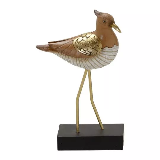 Pássaro Decorativo- Marrom & Dourado- 24x14,5x7cm- Mabruk