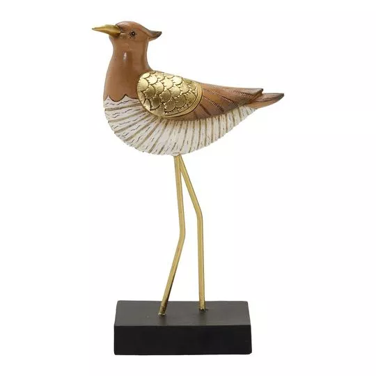 Pássaro Decorativo- Marrom & Dourado- 27,5x16x7cm- Mabruk