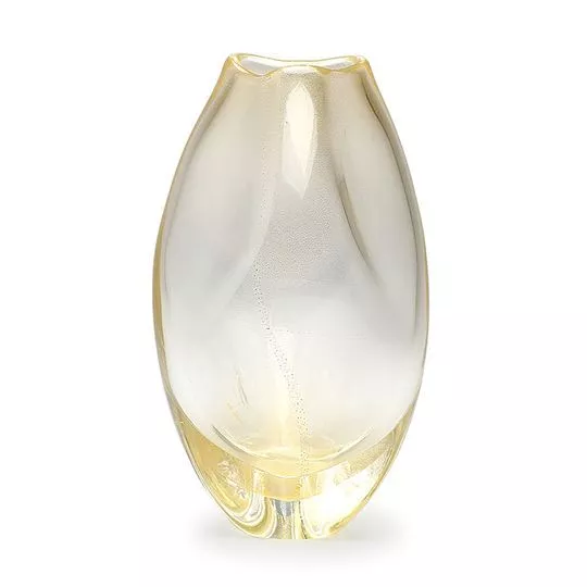 Vaso Roca Com Ouro 24k- Incolor & Dourado- 21x12x12cm