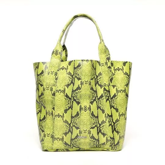 Bolsa Shopper Em Couro Animal Print- Verde Limão & Preta- Griffazzi
