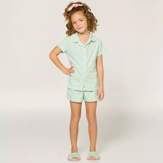 Pijama Listrado- Verde Claro & Branco- Anna Kock Sleepwear