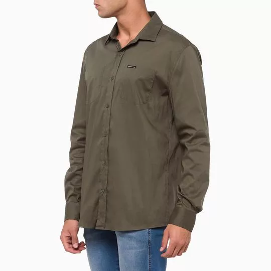 Camisa Regular Lisa- Verde Militar