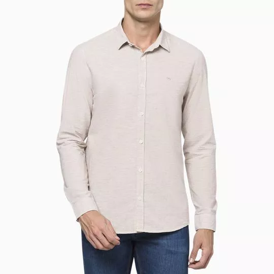 Camisa Slim Fit Listrada- Bege & Off White