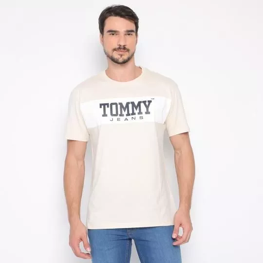 Camiseta Com Tommy Jeans®- Bege Claro & Branca