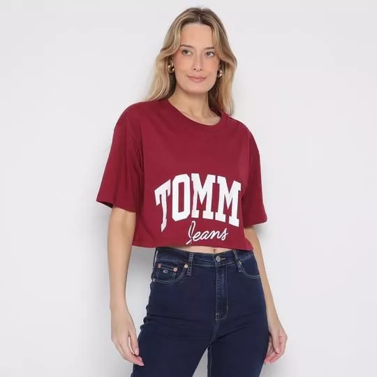 Cropped Tommy Jeans®- Bordô & Branco