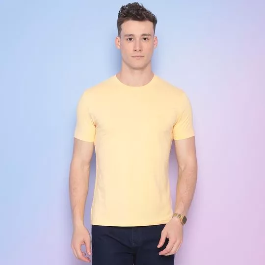 Camiseta Com Bordado- Amarelo Claro
