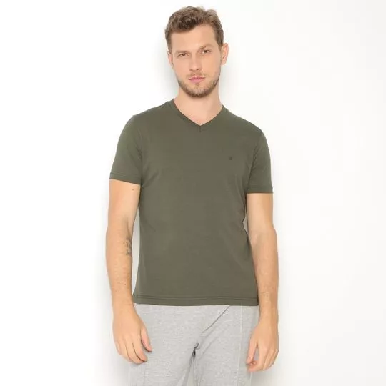 Camiseta Com Bordado- Verde Militar
