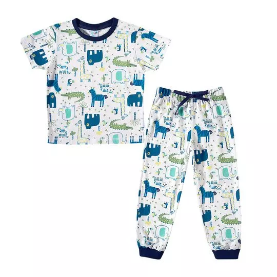 Pijama Girafa- Branco & Azul Marinho