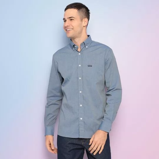 Camisa Texturizada Com Bolso- Azul