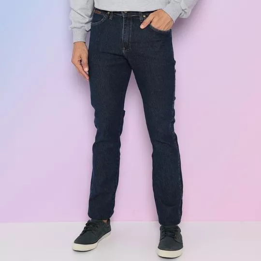 Calça Jeans Reta Com Tag- Azul Escuro