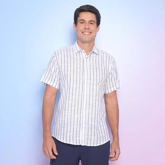 Camisa Regular Fit Listrada- Branca & Azul