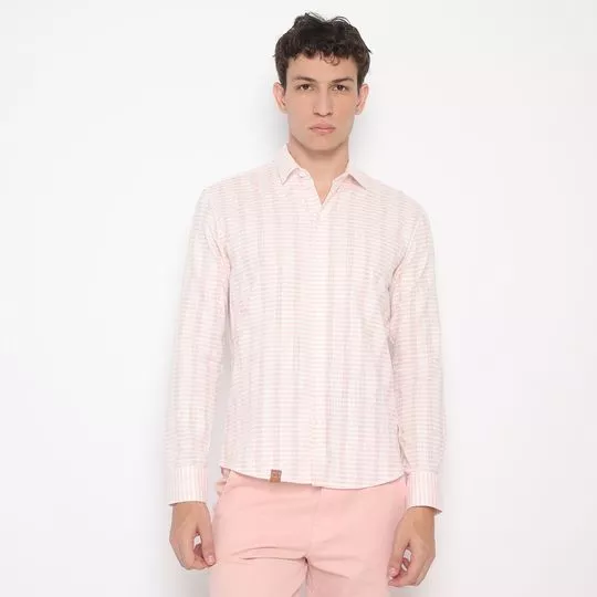 Camisa Regular Fit Xadrez- Rosa & Branca