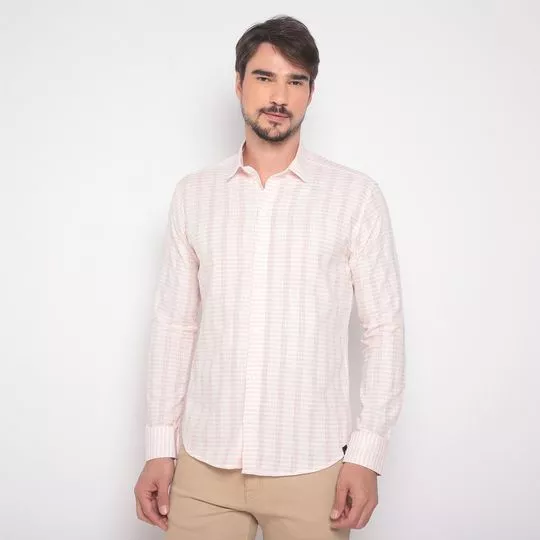 Camisa Listrada Com Recortes- Off White & Rosa Claro