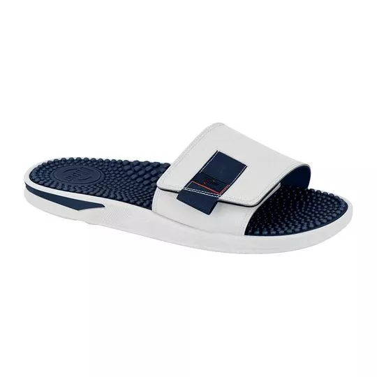 Slide Com Velcro- Branco & Azul Marinho
