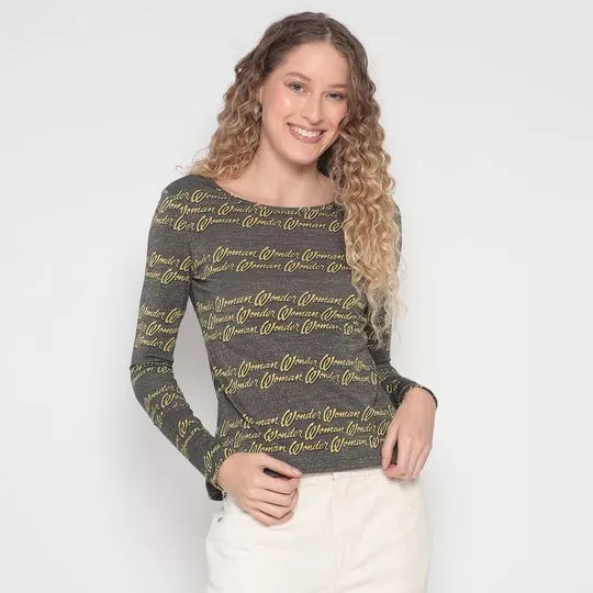 Camiseta Mulher Maravilha®- Cinza Escuro & Amarela