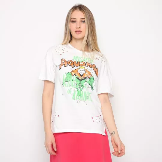 Camiseta Aquaman®- Branca & Laranja