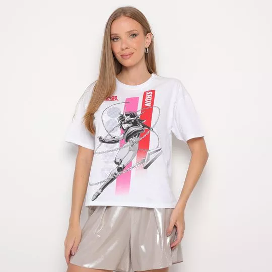 Camiseta Anime- Branca & Rosa Claro