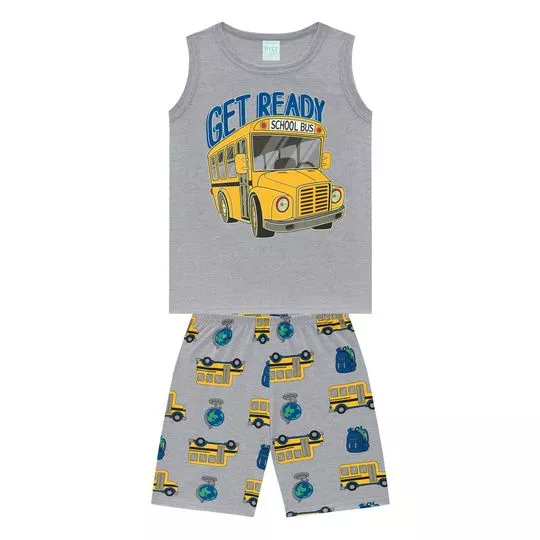 Pijama Mescla Ônibus Escolar- Cinza & Amarelo- Kyly