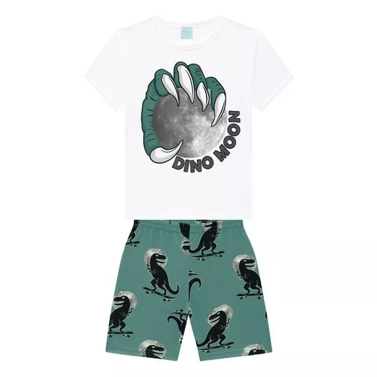 Pijama Dinossauros- Branco & Verde- Kyly