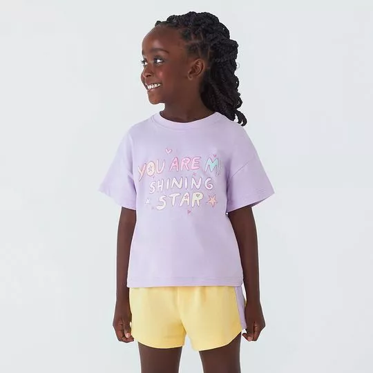 Pijama Com Inscrições- Lilás & Laranja Claro- Hering Kids