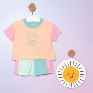 Pijama Com Inscrições<BR>- Rosa & Azul Turquesa<BR>- Hering Kids