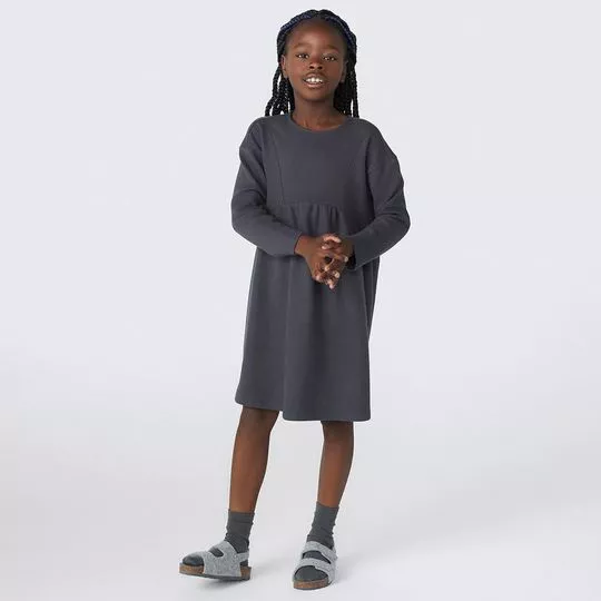 Vestido Texturizado- Cinza Escuro- Hering Kids