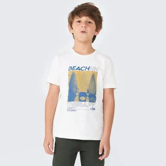 Camiseta Praia- Branca & Amarela- Hering Kids