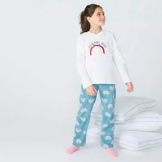 Pijama Positive Vibes- Branco & Azul- Hering Kids
