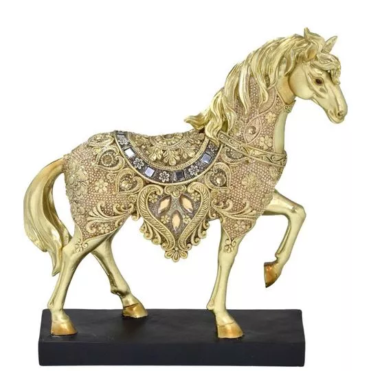 Cavalo Decorativo- Dourado & Chumbo- 23,5x21,5x6,5cm- Mabruk
