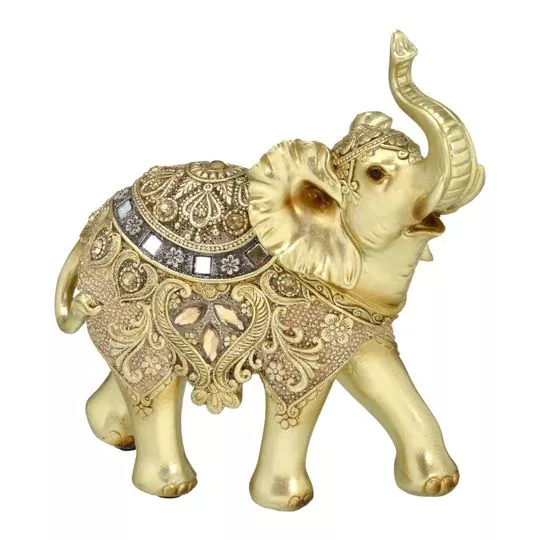 Elefante Decorativo- Dourado & Chumbo- 18,5x17,5x7cm- Mabruk