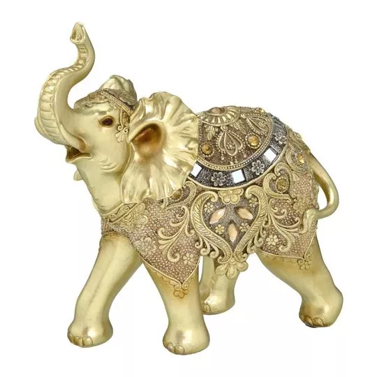Elefante Decorativo- Dourado & Chumbo- 21,5x20,5x9cm- Mabruk