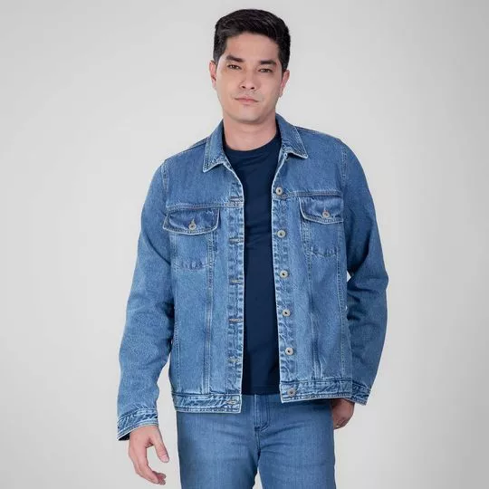 Jaqueta Jeans Com Recortes- Azul Claro