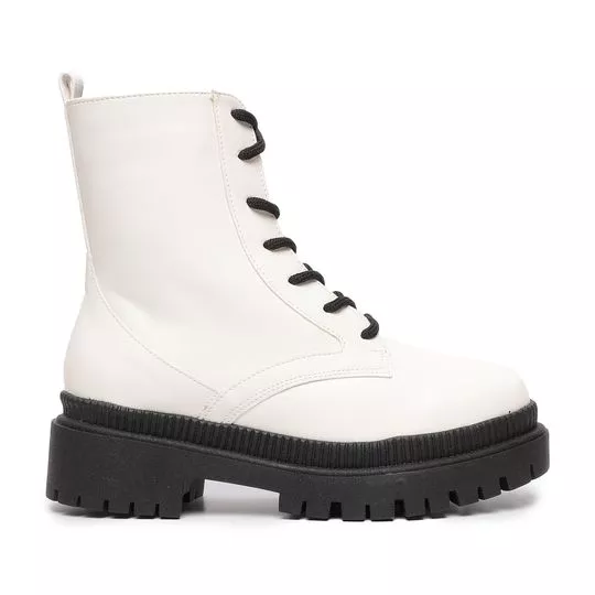 Coturno Com Recortes- Off White & Preto- Salto: 5,5cm- My Shoes