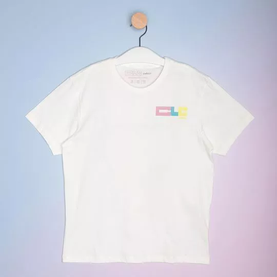 Camiseta Com Inscrições- Branca & Rosa- Colcci