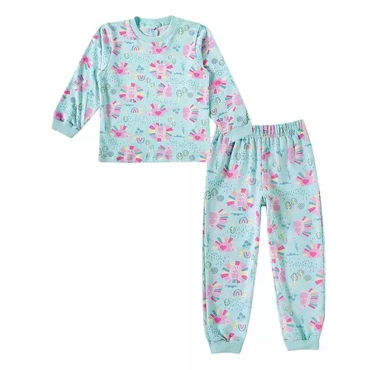Pijama Porco Espinho- Verde Água & Rosa- Tip Top