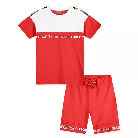 Conjunto Infantil De Camiseta & Bermuda Tigor- Vermelho & Branco- LILICA RIPILICA & TIGOR