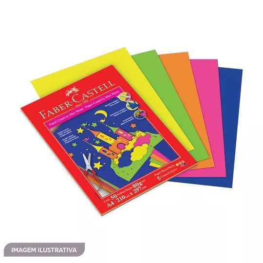Bloco De Papéis Colorset Coloridos Neon- 5 Cores- 50 Folhas- Faber Castell